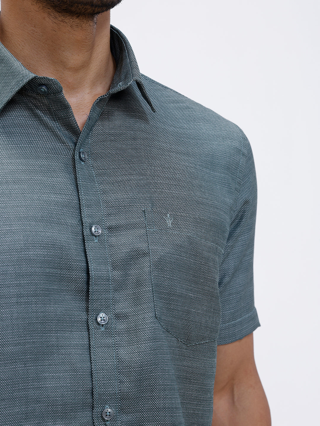 Men Cotton Rich Half Sleeve Shirt Green Dobby T59 AIT3