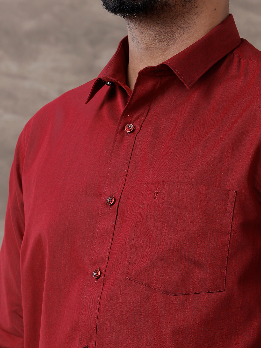 Mens Dark Red Matching Border Dhoti & Full Sleeves Shirt Set Evolution IC9