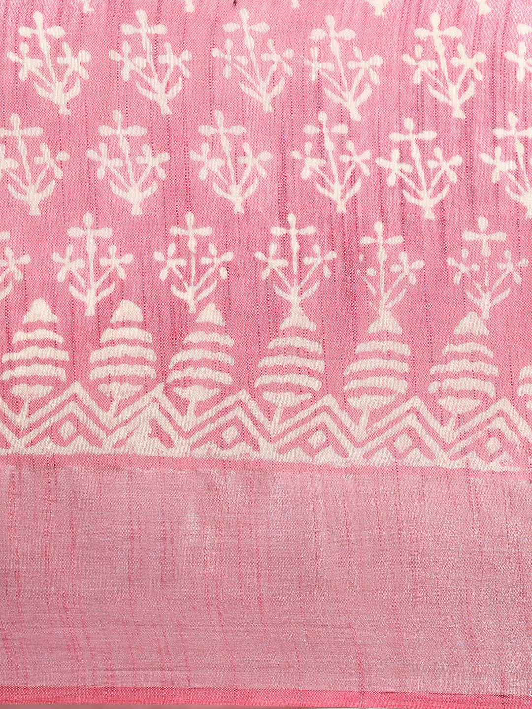 Womens Elegant Pink Flower Printed with Silver Jari Pure Cotton Saree PCS65