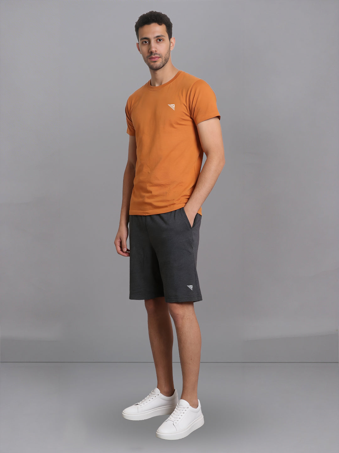 Men Mustard T-Shirt and Charcoal Shorts Combo ES8