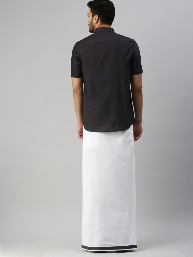 Mens Black Matching Border Dhoti & Half Sleeves Shirt Set Evolution IC10
