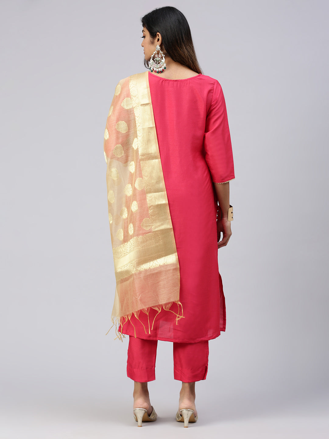 Women Cotton Embroidered Kurti Sets Pink EKS28