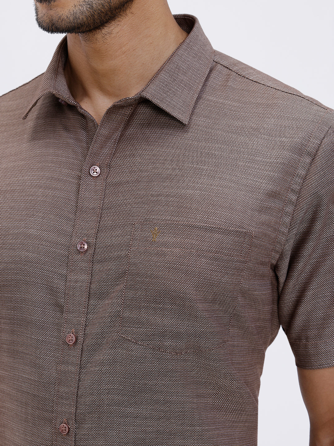 Men Cotton Rich Half Sleeve Shirt Brown Dobby T59 AIT4
