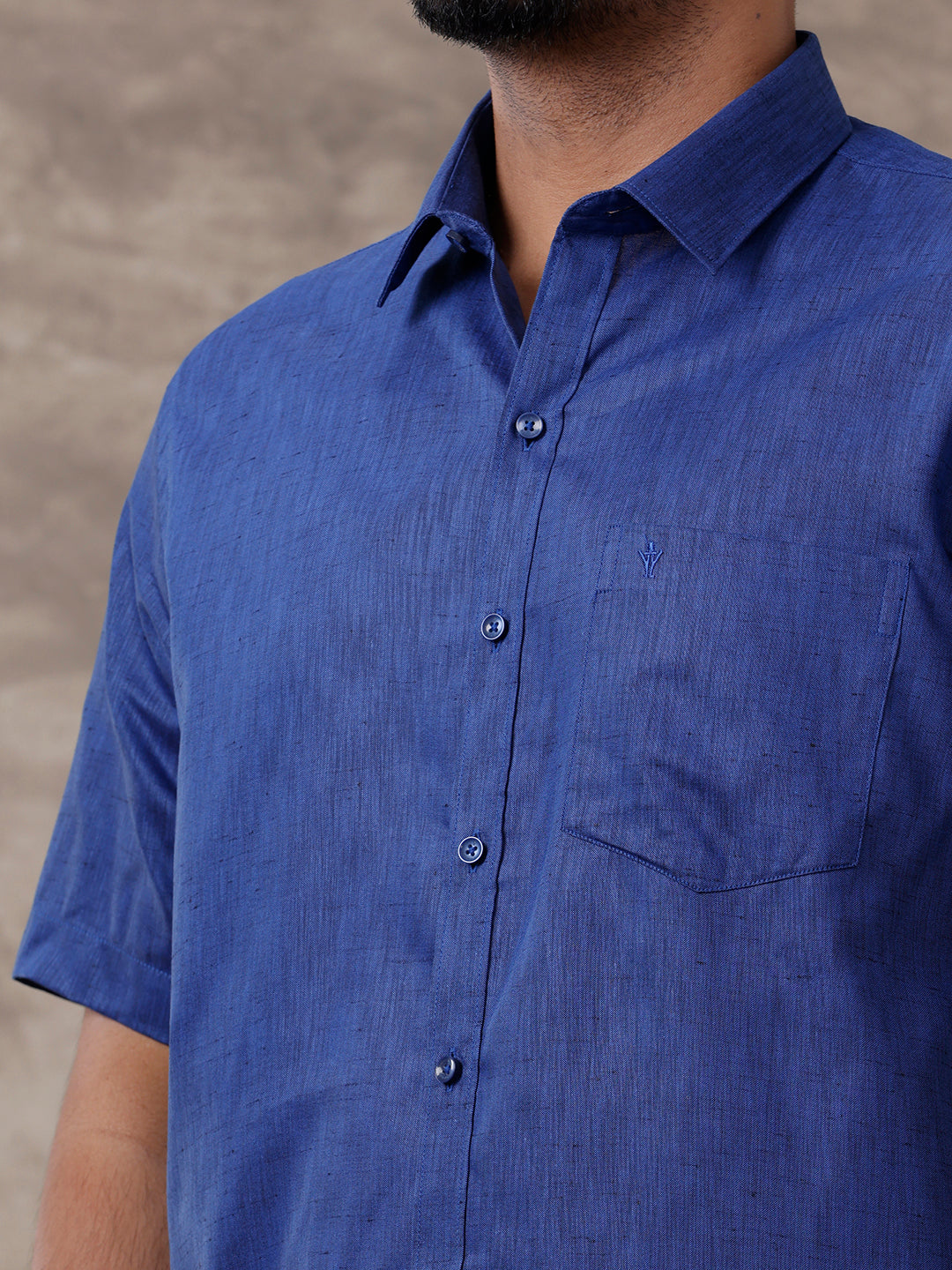 Men Matching Border Dhoti & Half Sleeves Shirt Set Blue C80