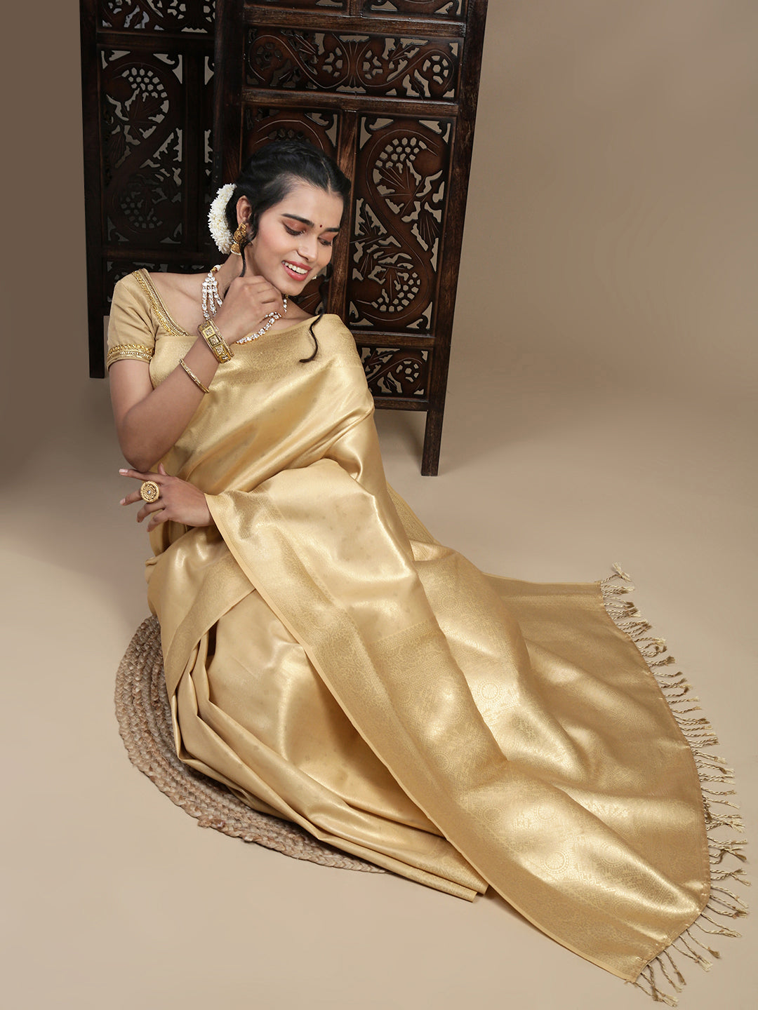 Couple Combo Shirt & Dhoti Set with Saree Gold ASS109