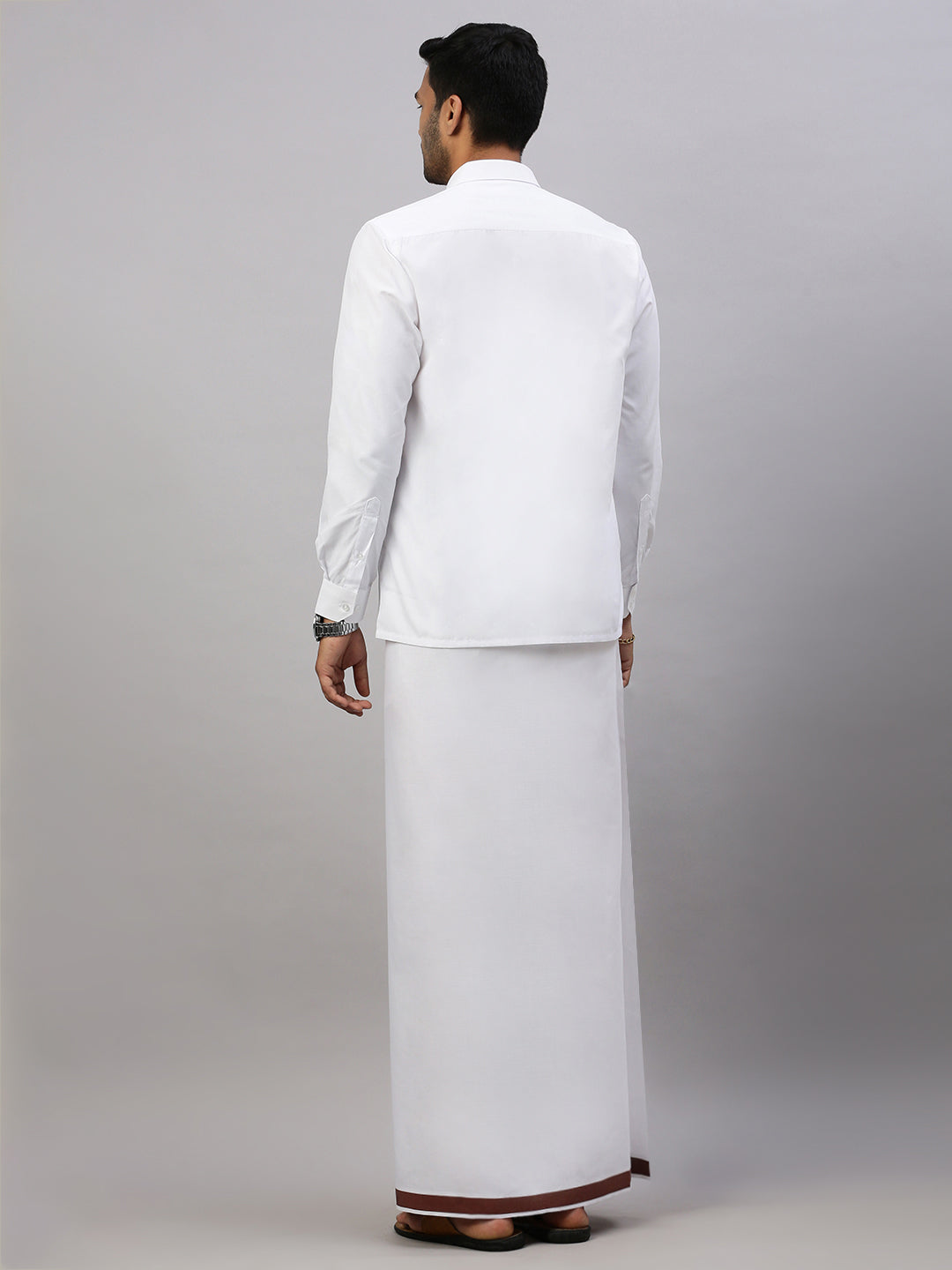 Mens White Shirt with Single Dhoti Brown Combo WS01