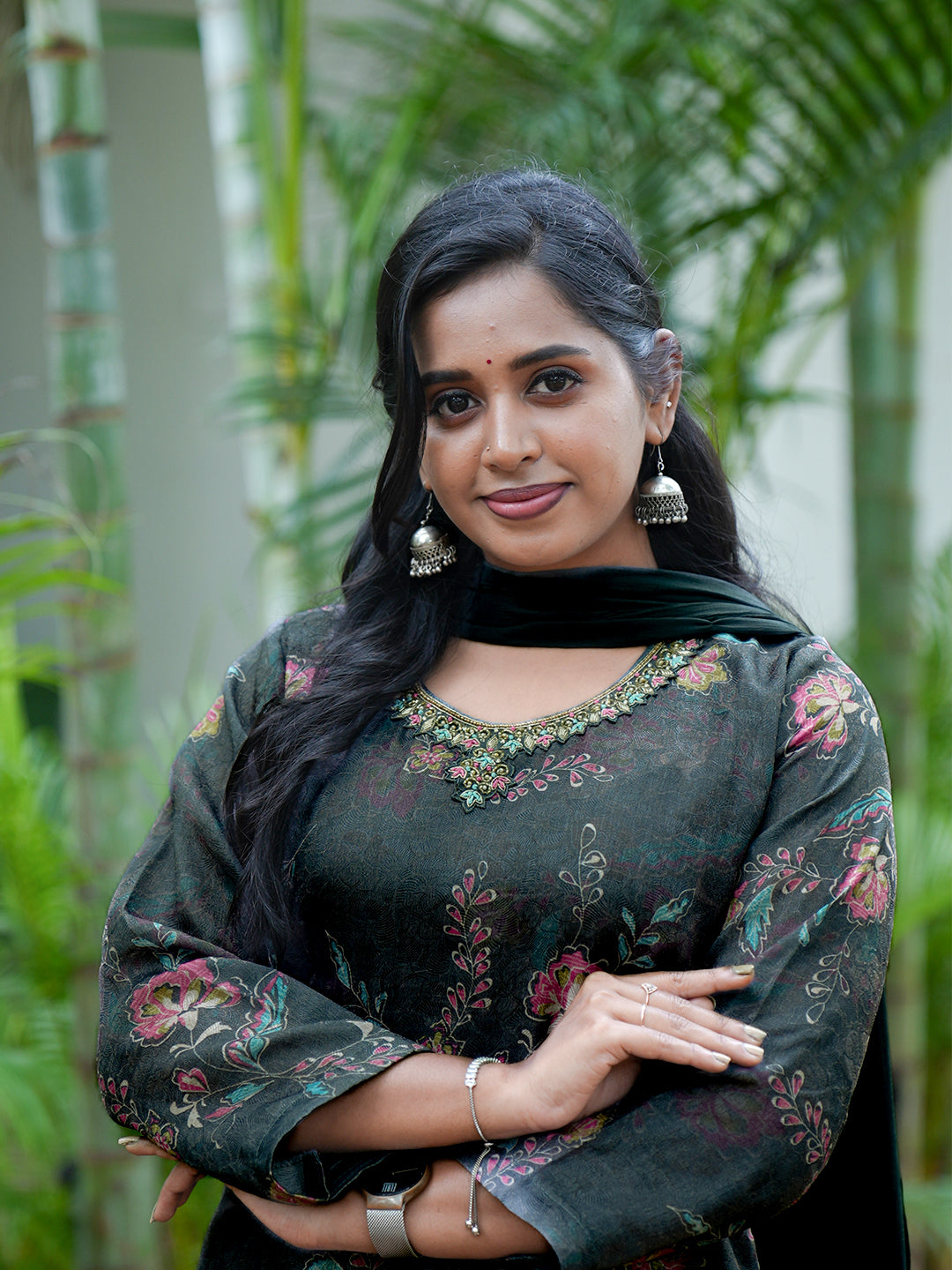 Women Greyish Green MM Silk Printed Kurti Set EKS129