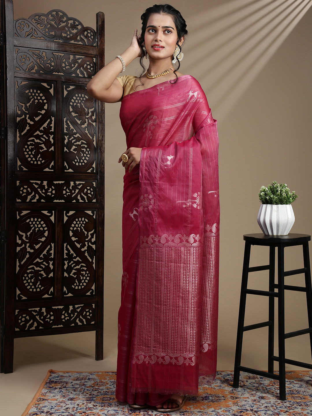 Women Semi Kora Cotton Purple Saree SK126