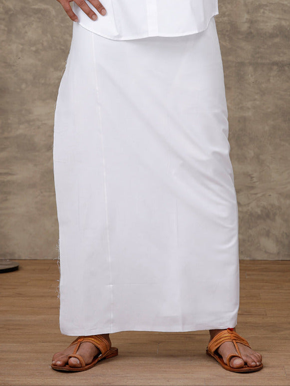 Men White Border Single Layer Prayer Dhoti Alaharam