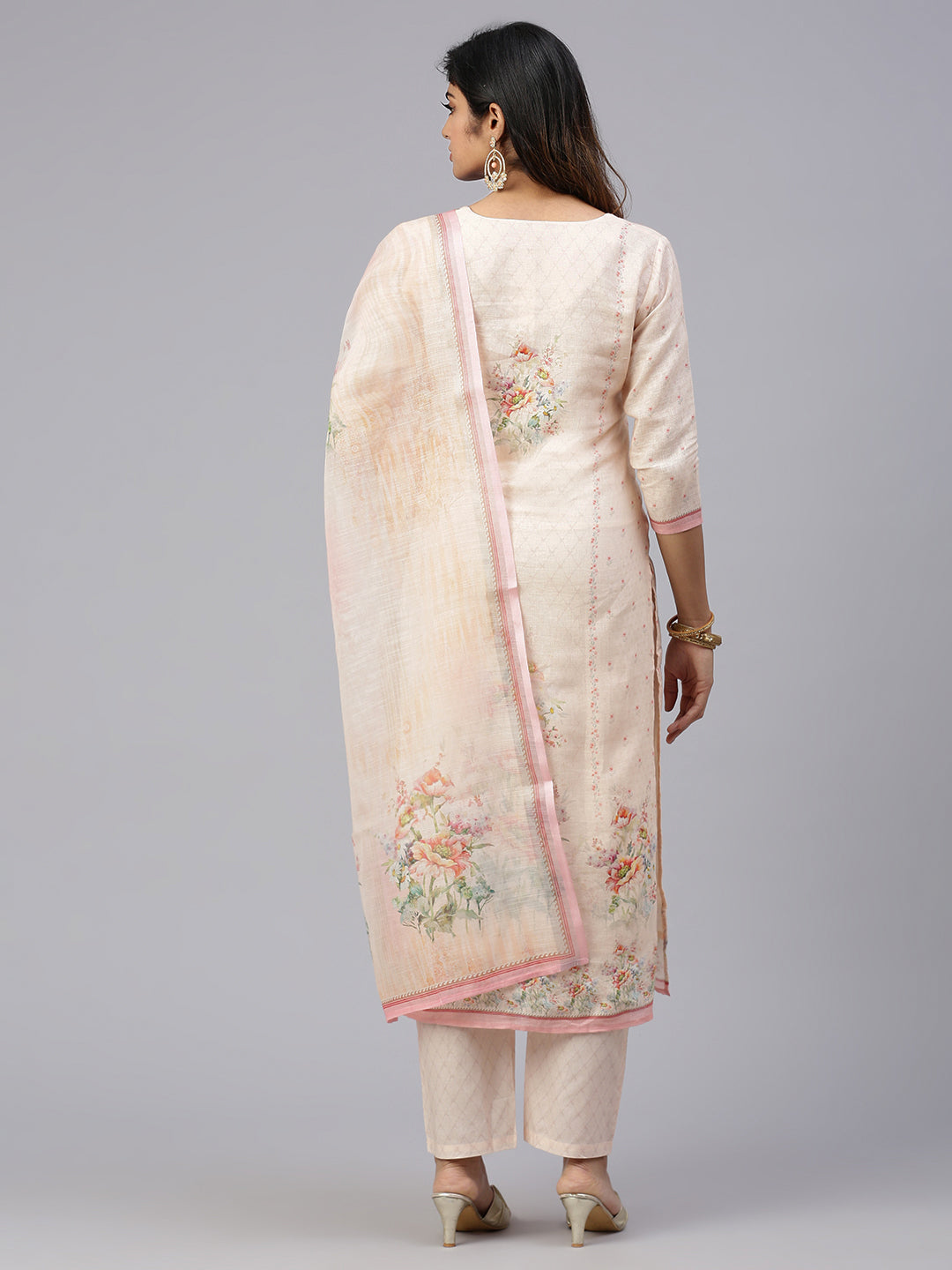 Women Cotton Embroidered Kurti Sets Peach EKS33