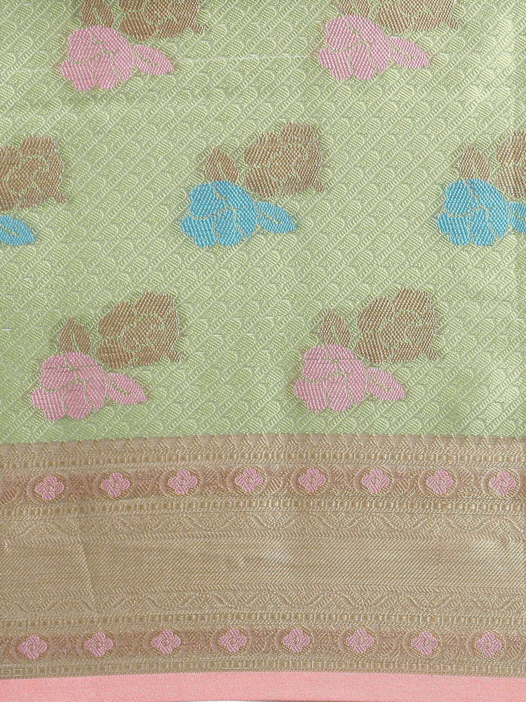 Semi Kora Cotton Allover Design Saree Green with Zari Border SKCW08-Pattern view