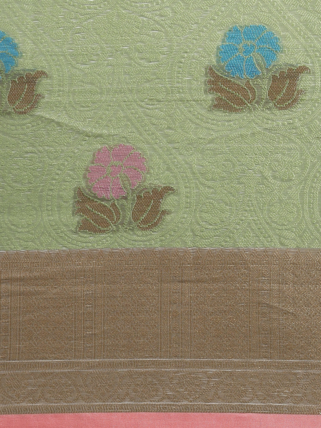 Semi Kora Cotton Allover Design Saree Green with Zari Border SKCW05-Pattern view