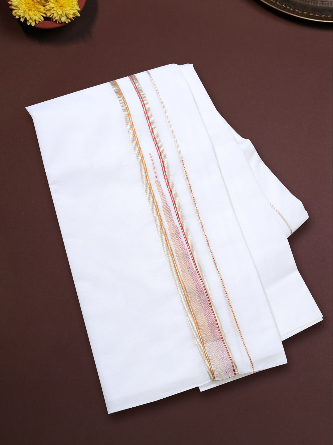 Men 100% Cotton Double Layer White Dhoti with Fancy Jari Border Luxury Club LCFJ09