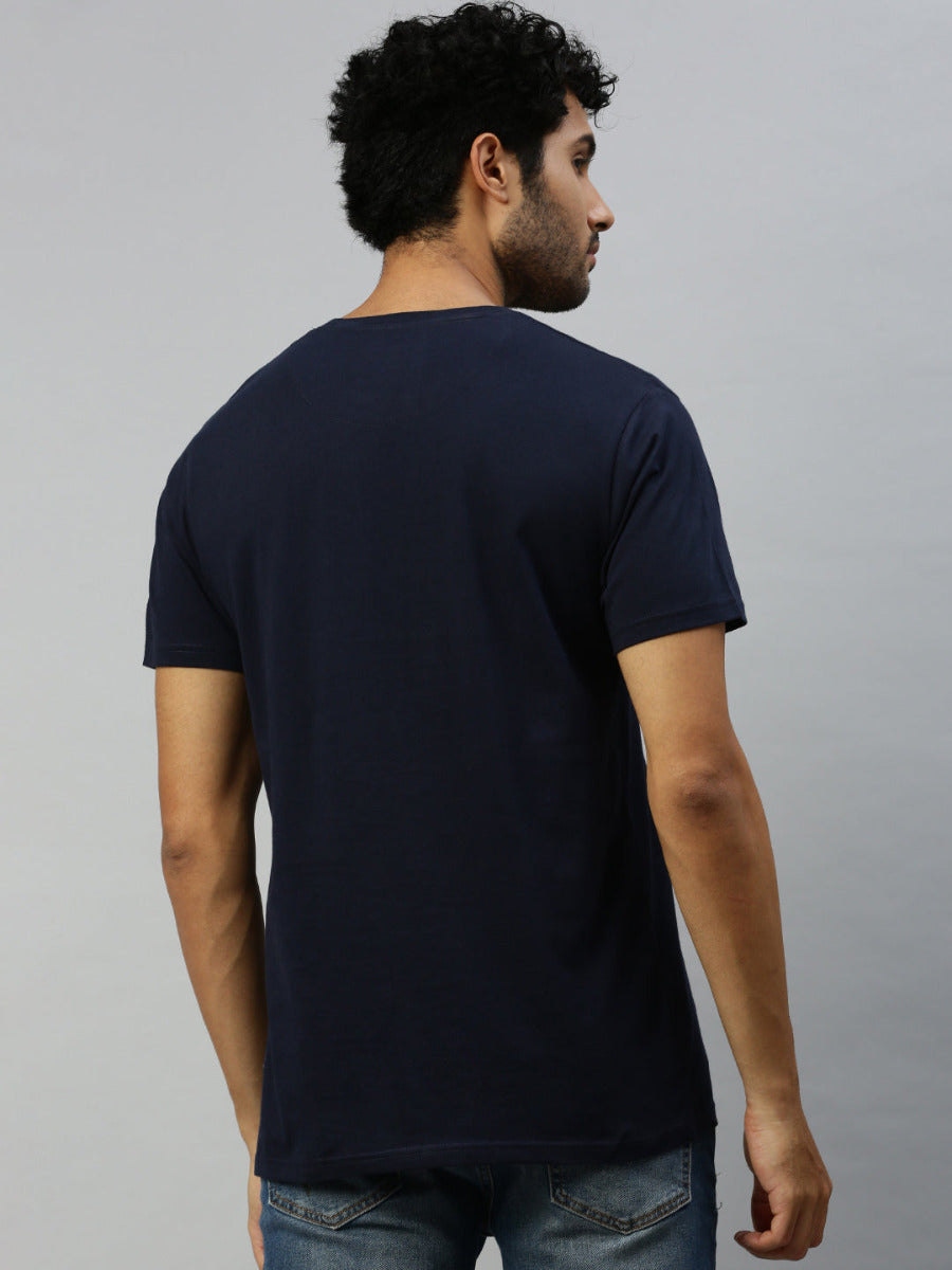 Navy Graphic Printed Round Neck Casual T-Shirt GT49-Back view