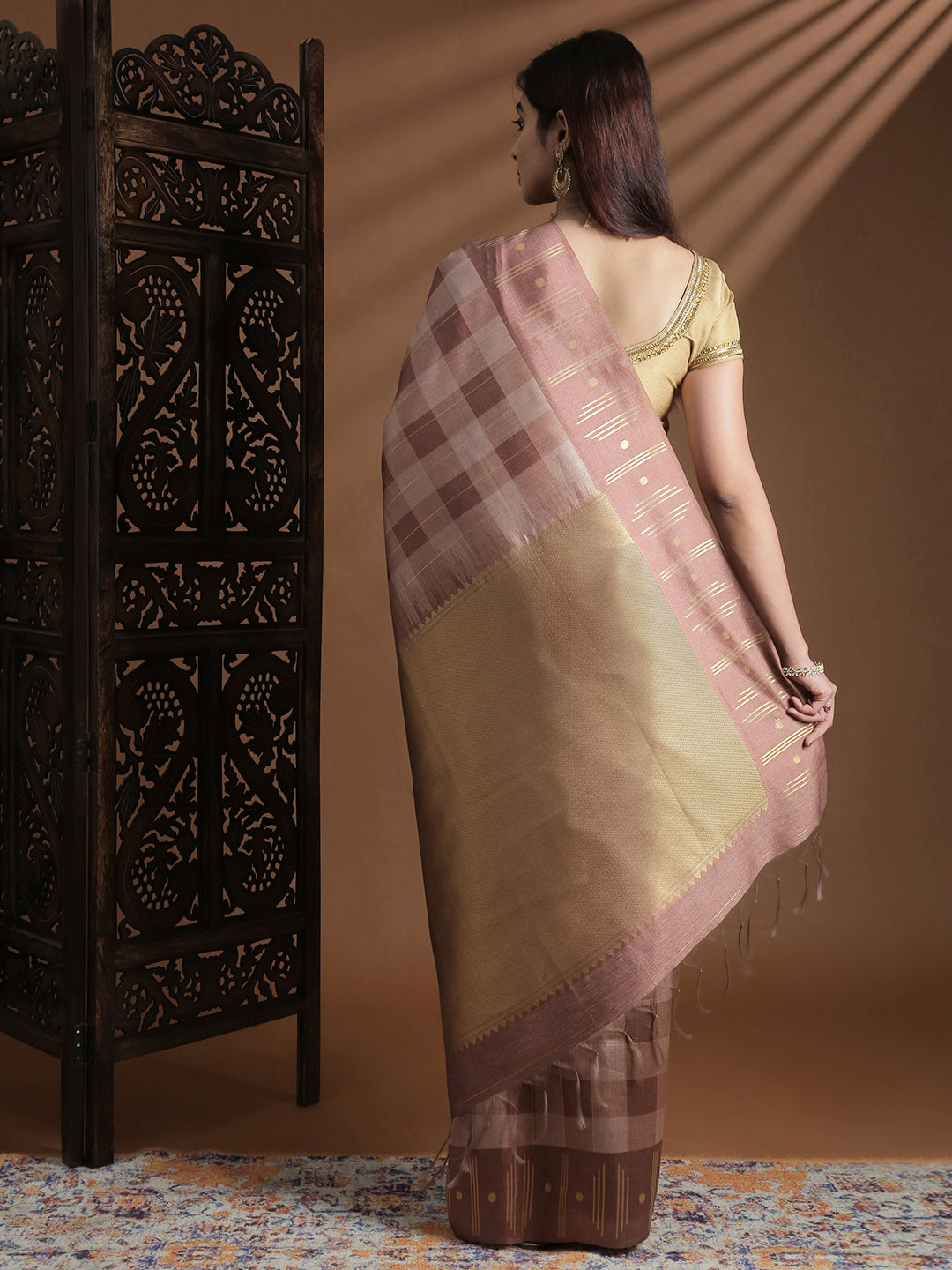 Women Semi Tussar Weaving Brown Saree ST320