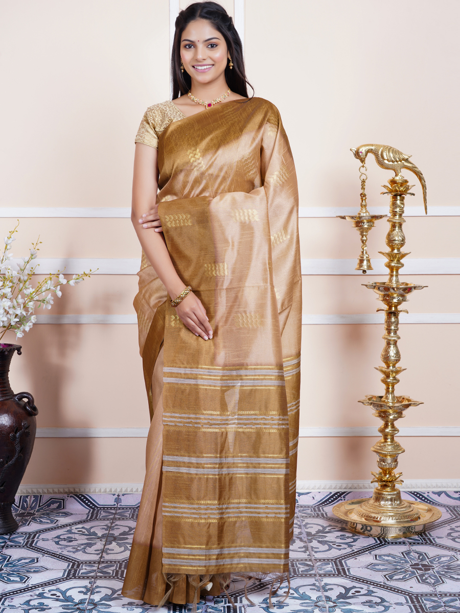 Women Semi Raw Silk Weaving Saree Brown SRS54