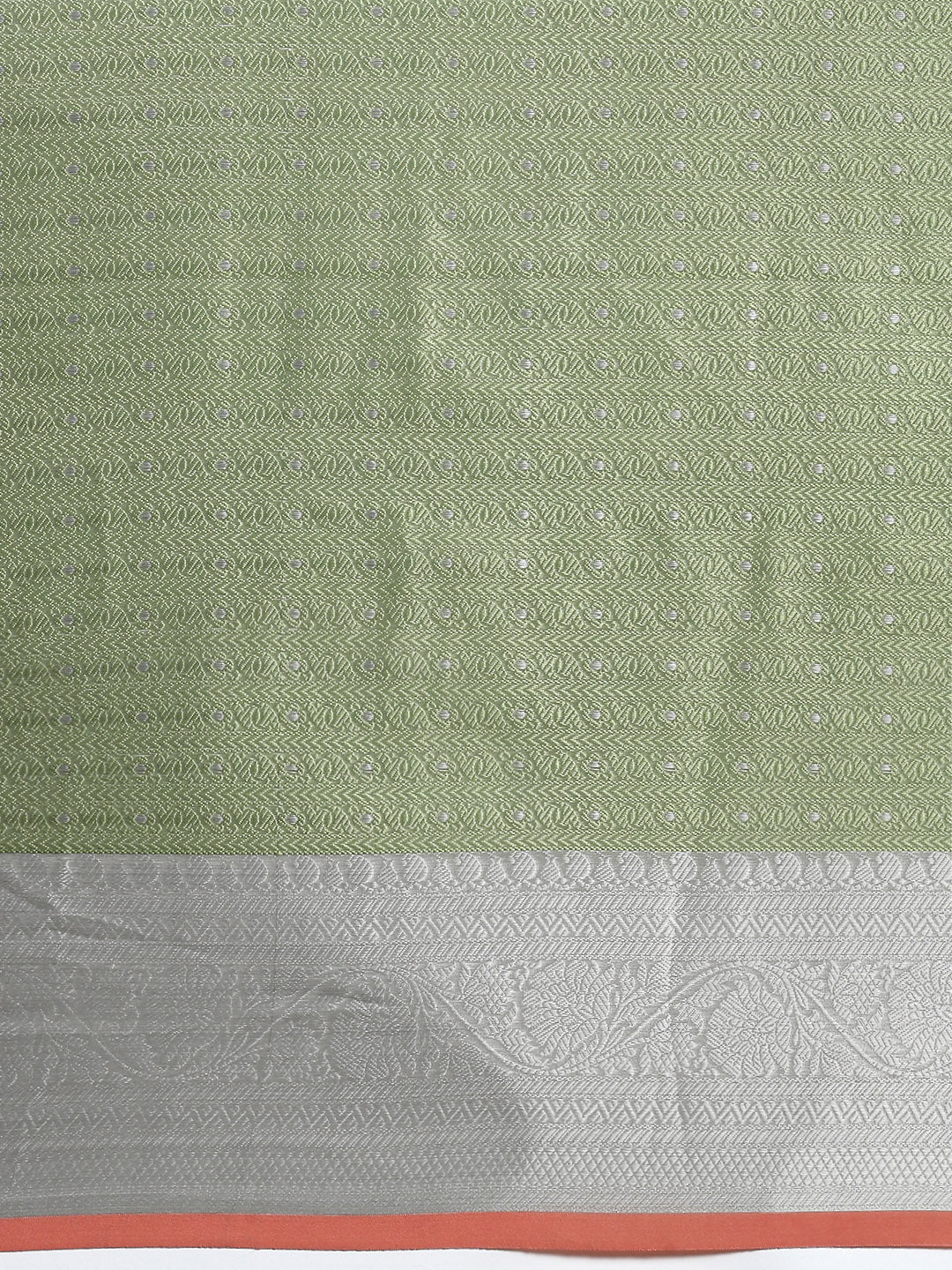 Semi Kora Cotton Allover Design Saree Green with Silver Zari Border SKC03-Zoom view
