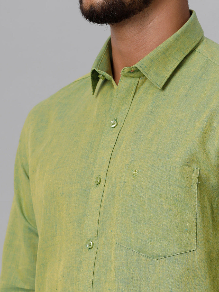Mens Linen Cotton Formal Yellowish Green Full Sleeves Shirt LF9-Zoom view