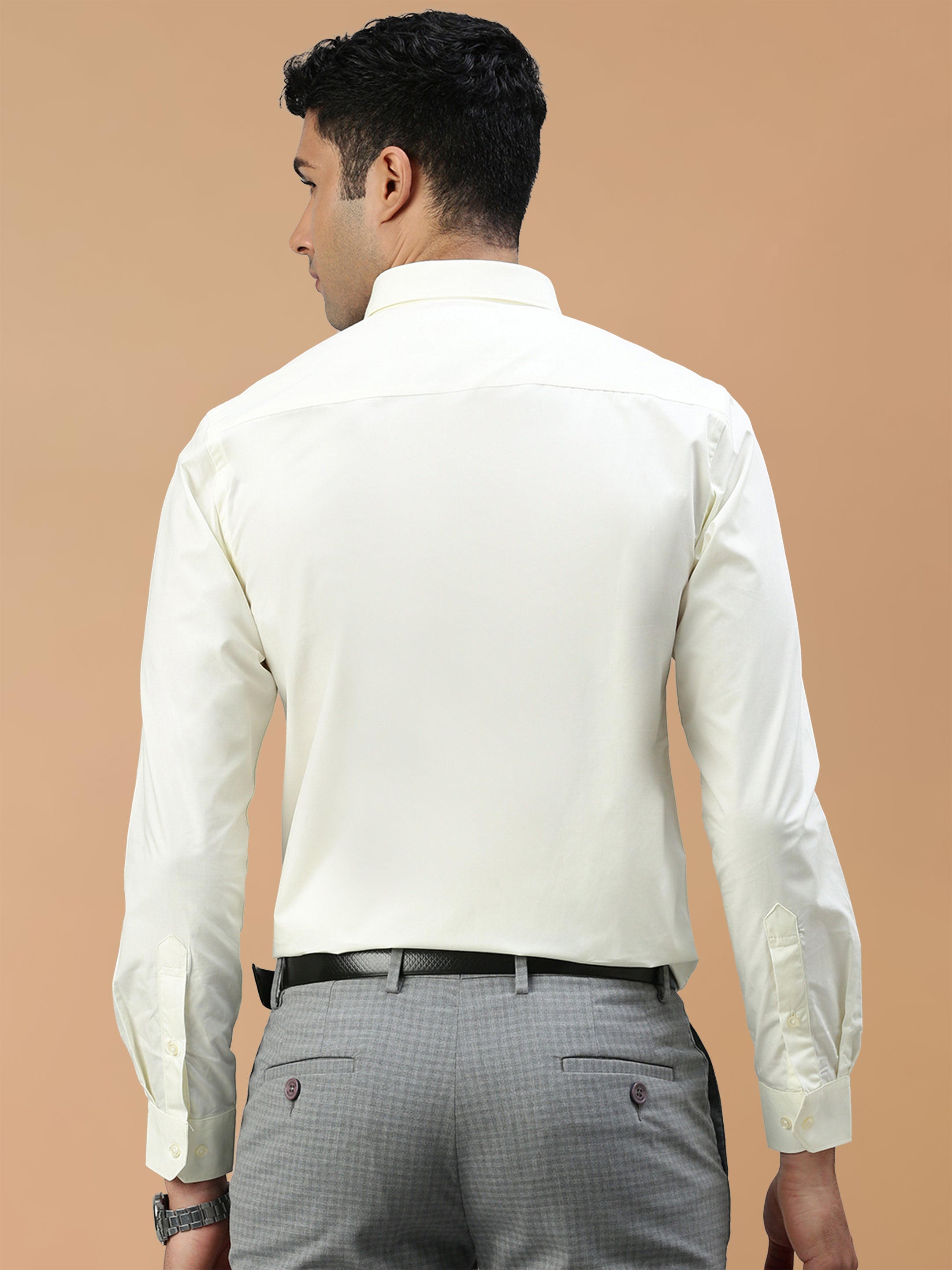 Cotton Rich Cream Regular Fit Shirt Mangalyam