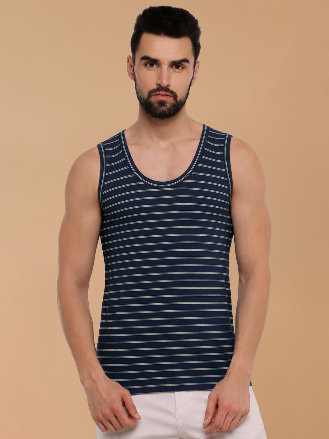Combed Cotton Assorted Colour Vest RNBS Win Striped (Pack of 2)
