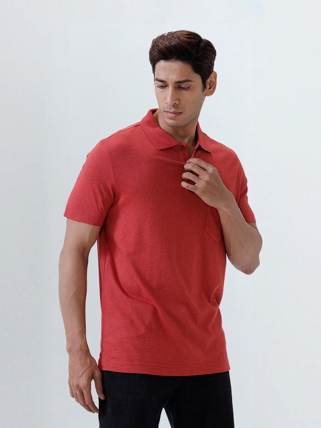 Men TENCEL™ Modal Fibers with Micro technology Polo T-Shirt Heather Red EMP3