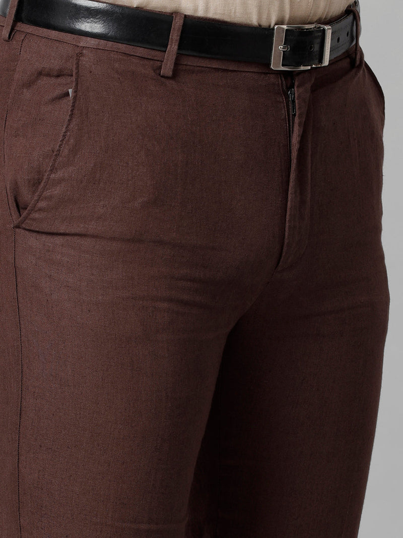 Mens Trim Fit Brown Linen Pant