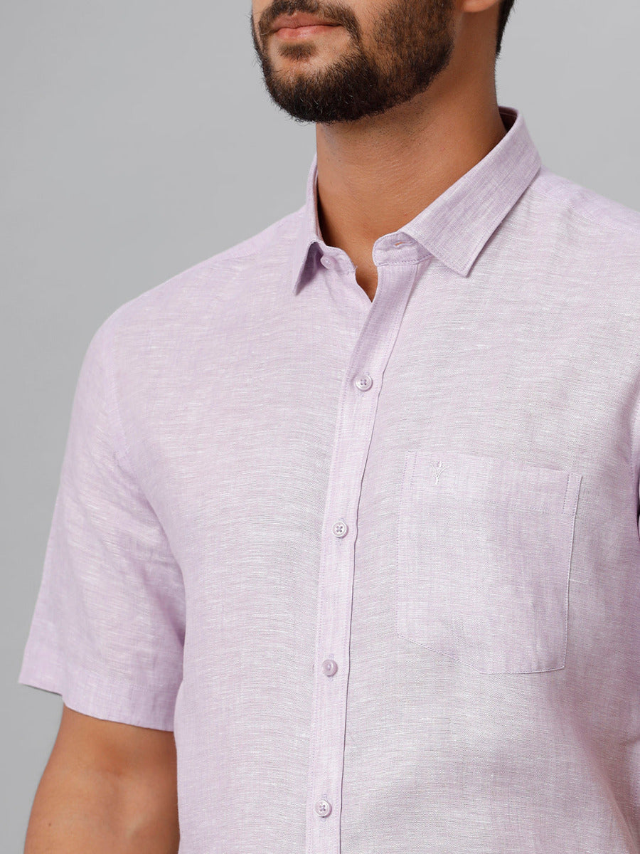 Mens Pure Linen Violet Smart Fit Half Sleeves Shirt-zoom view