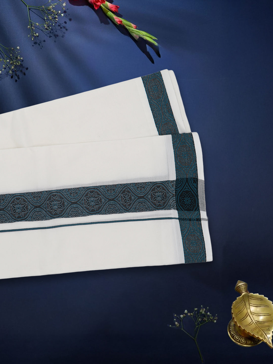 Men Premium Cotton Double Layer White Dhoti with Fancy Border Luxury Club LC22