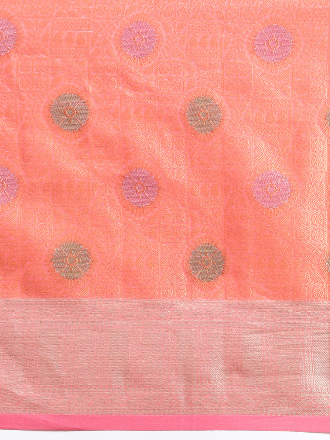Semi Kora Cotton Allover Design Saree Light Orange & Pink with Zari Border SKCW04-Pattern view