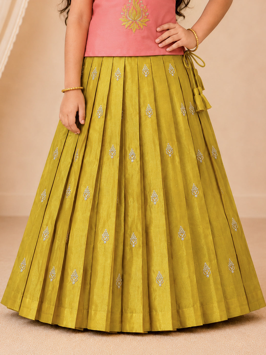 Girls Silk Cotton Peach Pattu Pavadai Set GPS40