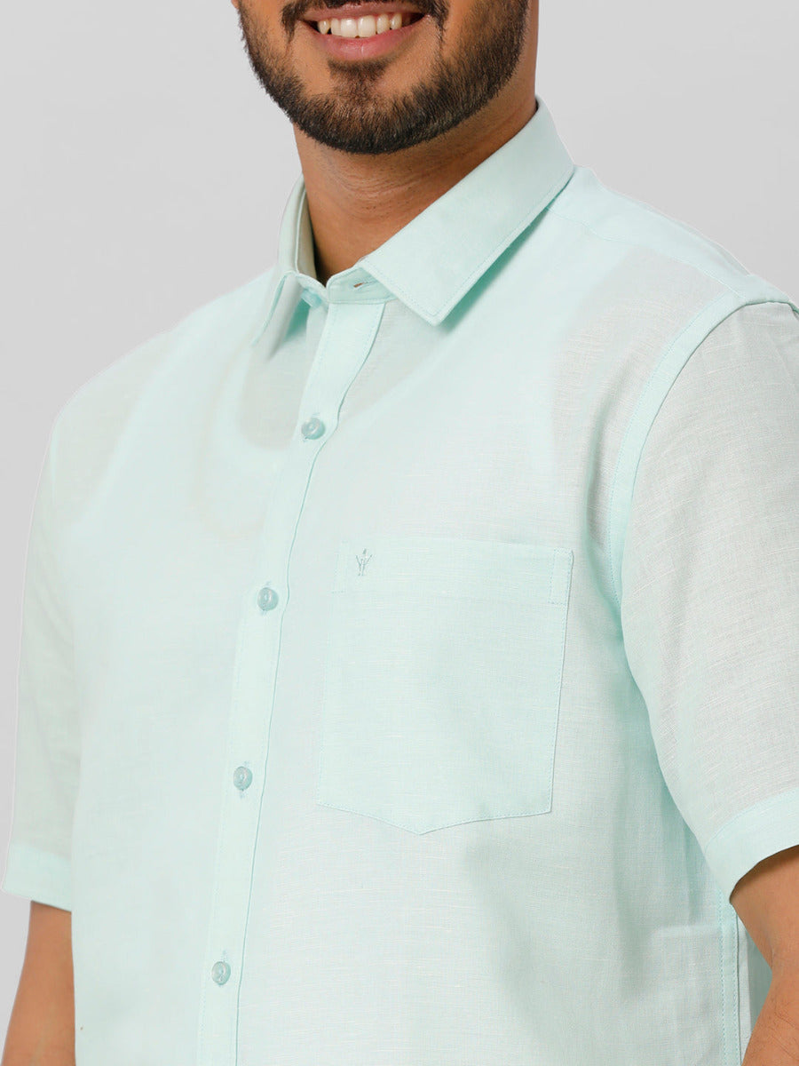 Mens Linen Cotton Formal Light Blue Half Sleeves Shirt LF1-Zoom view
