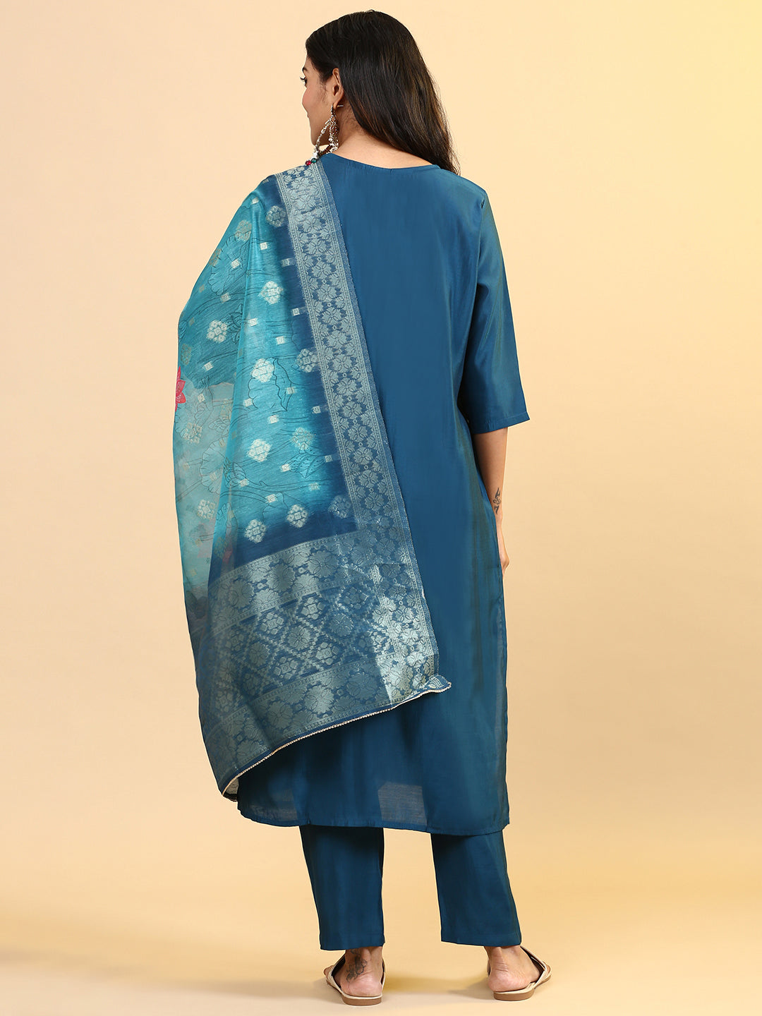 Women Cotton Embroidered Kurti Sets Blue EKS18