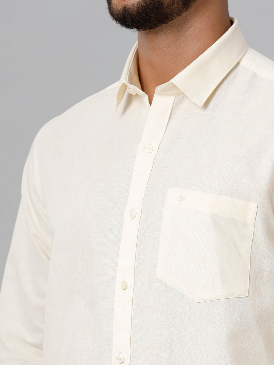 Mens Linen Cotton Formal Cream Full Sleeves Shirt LF12-Zoom view