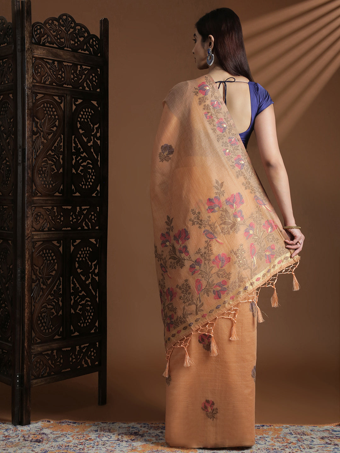 Women Orange Cotton Weaving Saree PCS249