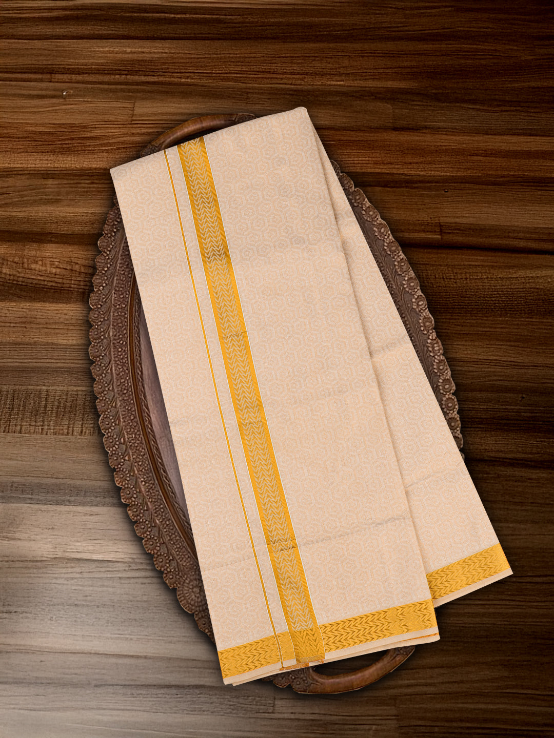 Men Gold Tissue Jacquard Shirting & Dhoti Set Celebrity Elegant CEG02