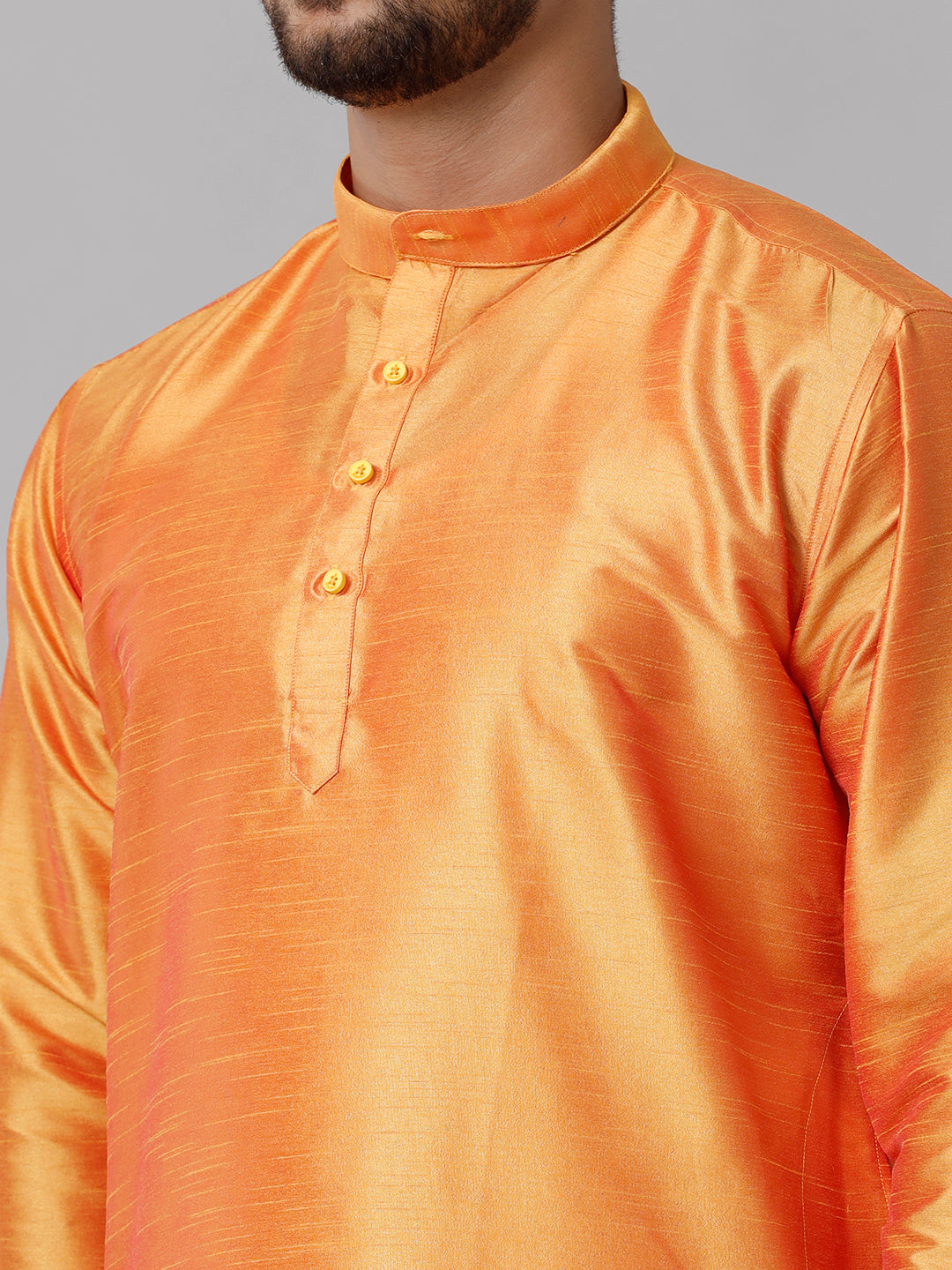 Mens Polyster Orange Medium Length Kurta with Art Silk Panchakacham Towel Combo SL03-Zoom view