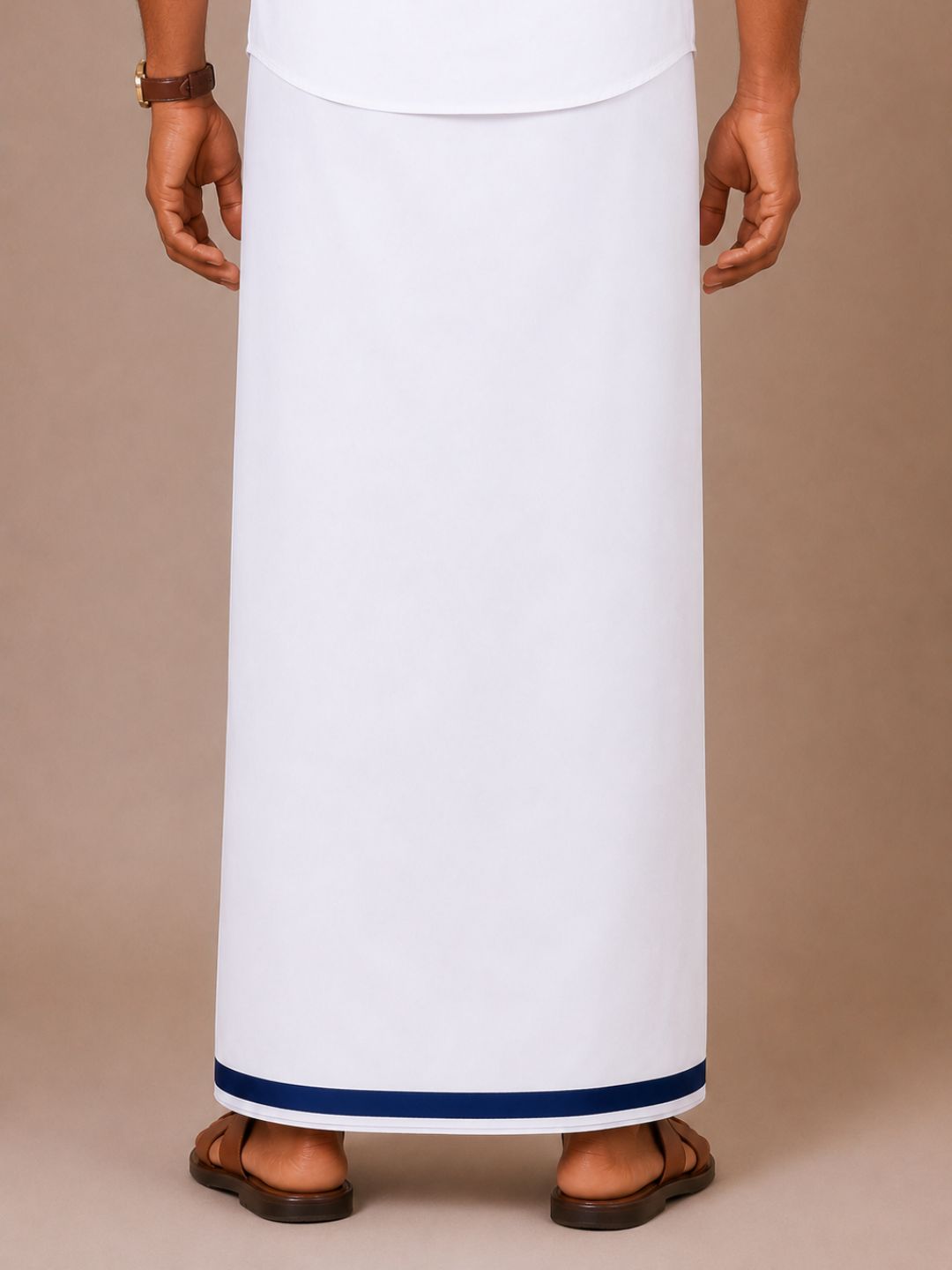 Men 100% Cotton Single Layer Small Border Dhoti Marina MR02