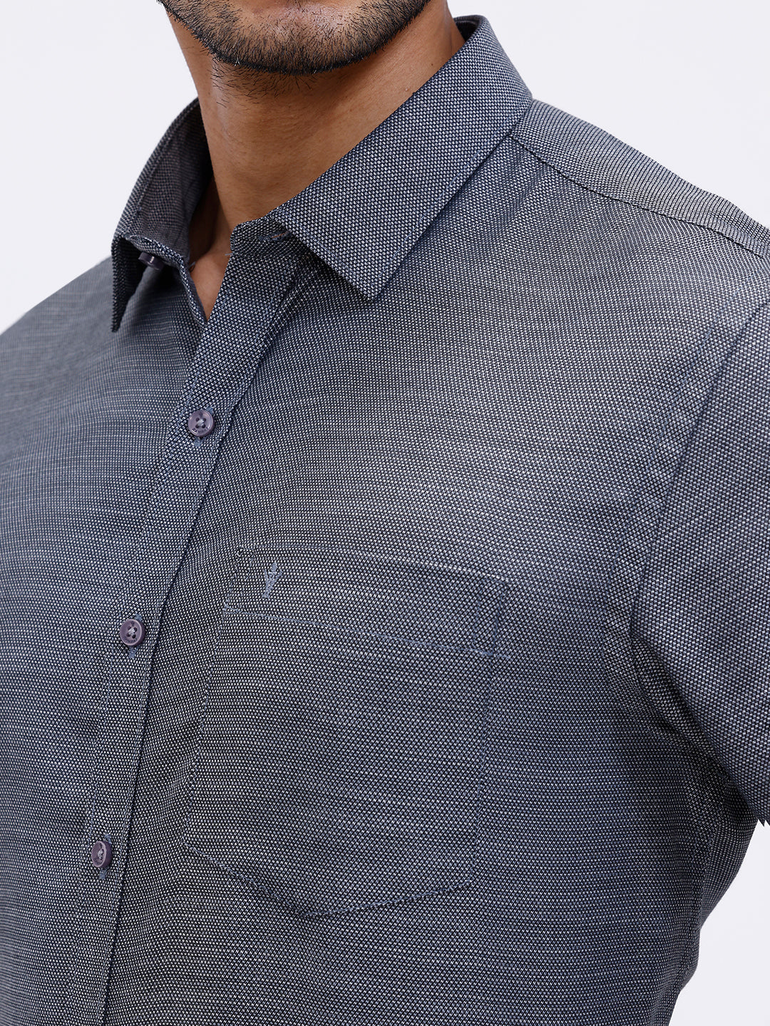 Men Cotton Rich Full Sleeve Shirt Grey Black Dobby T59 AIT5