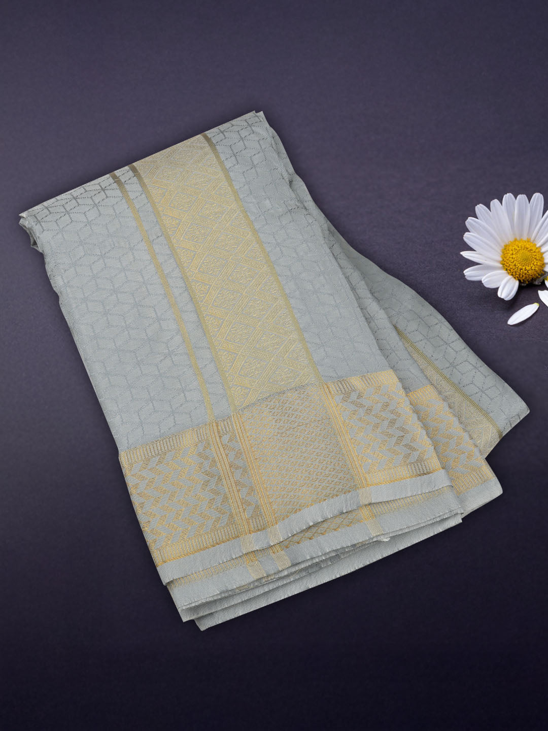Men Art Silk Wedding Shirting Dhoti & Towel Set S.Grey Touch Tone TT23
