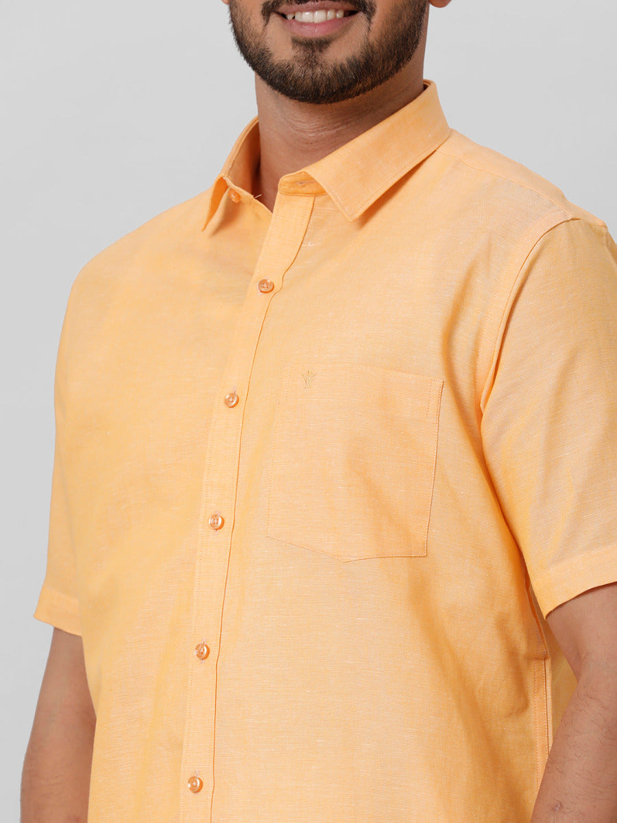 Mens Linen Cotton Formal Orange Half Sleeves Shirt LF8-Zoom view