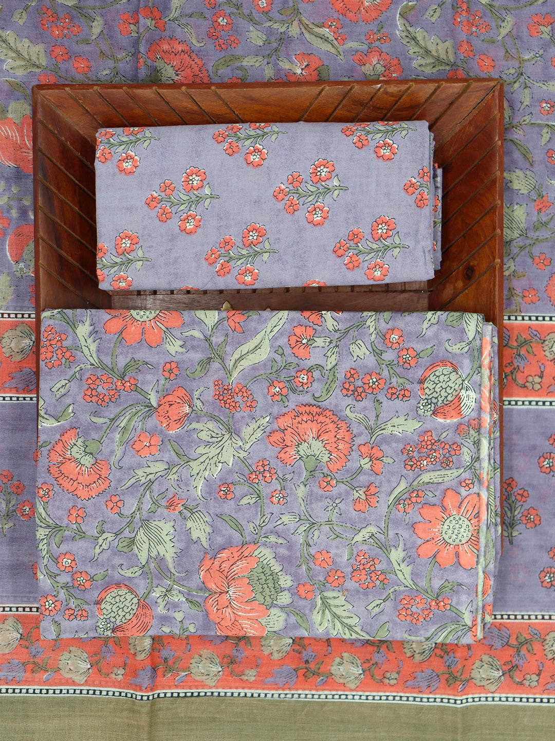 Women Pure Cotton Printed Dress Material Violet with Orange DM341