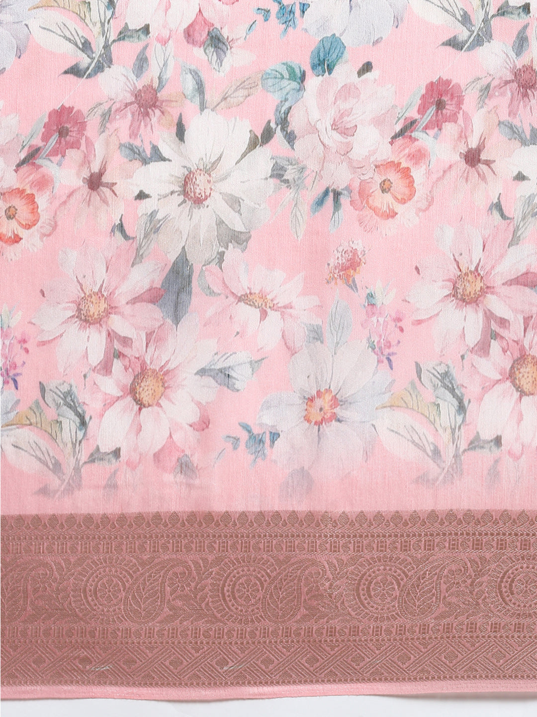 Semi Linen Flower Print Light Pink Colour Semi Linen Saree SL75-Zoom view
