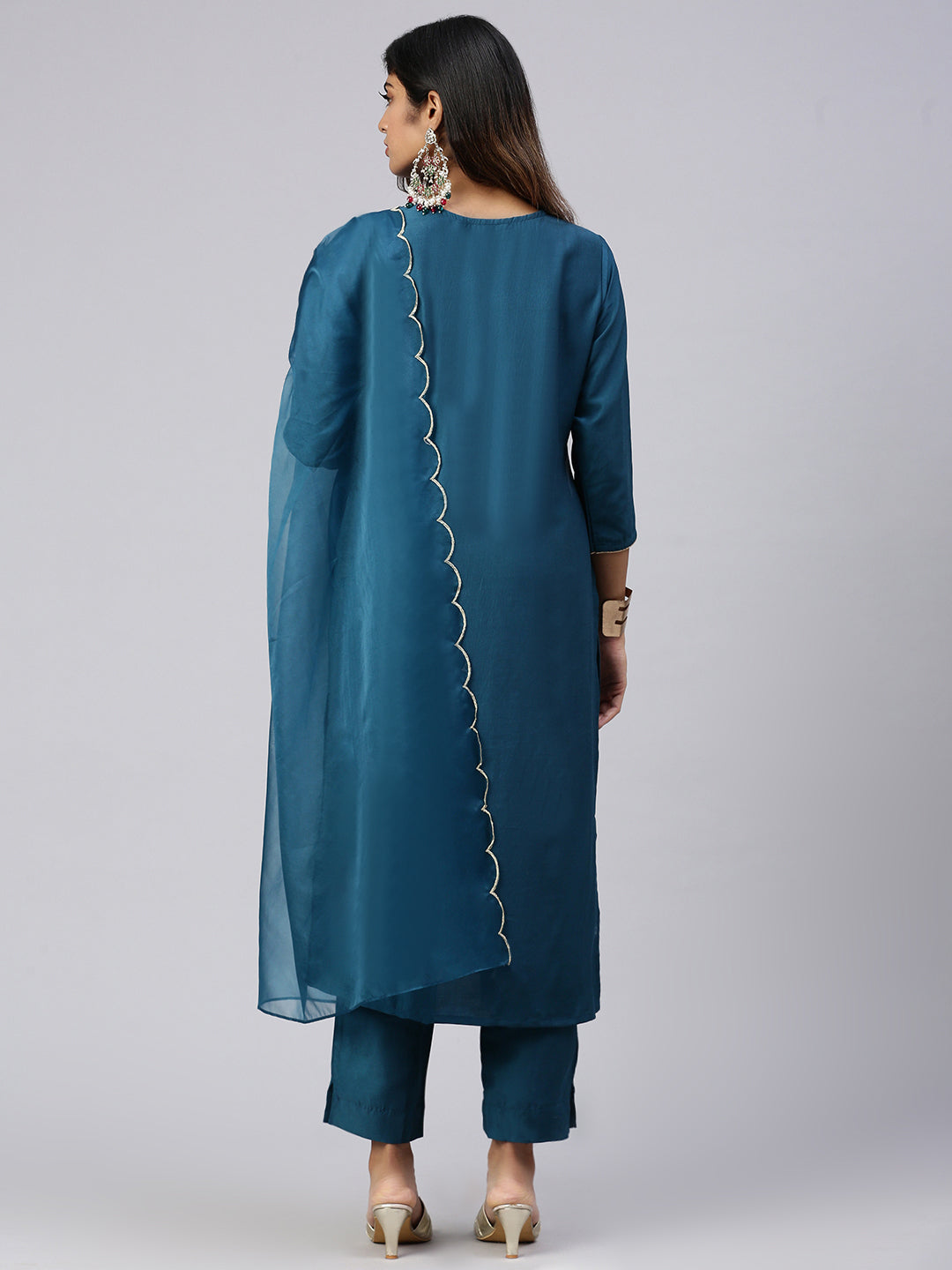 Women Cotton Embroidered Kurti Sets Green EKS31