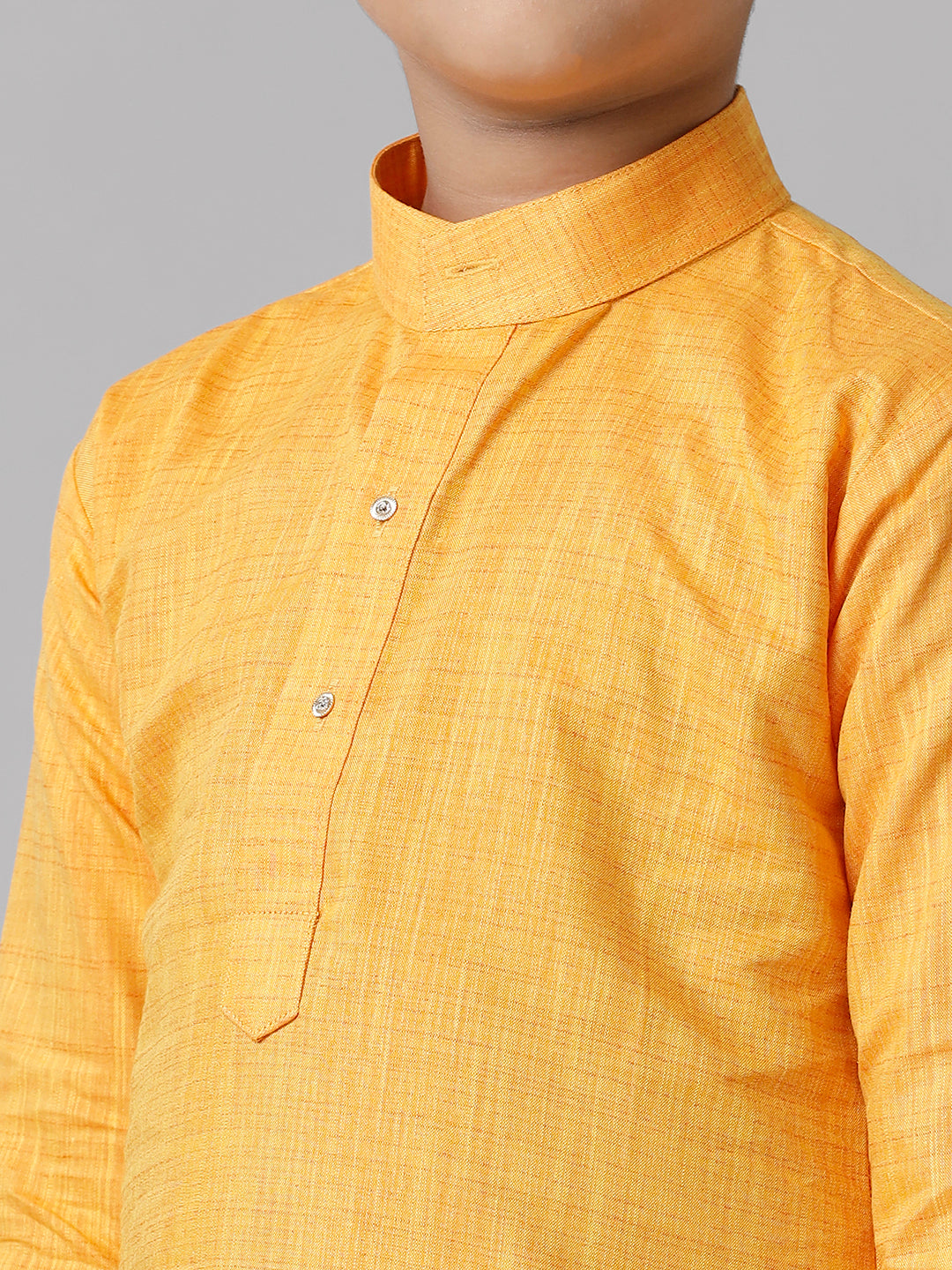 Boys Cotton Full Sleeves Yellow Kurta with Cream Pyjama Pant Combo FS1-Zoom view