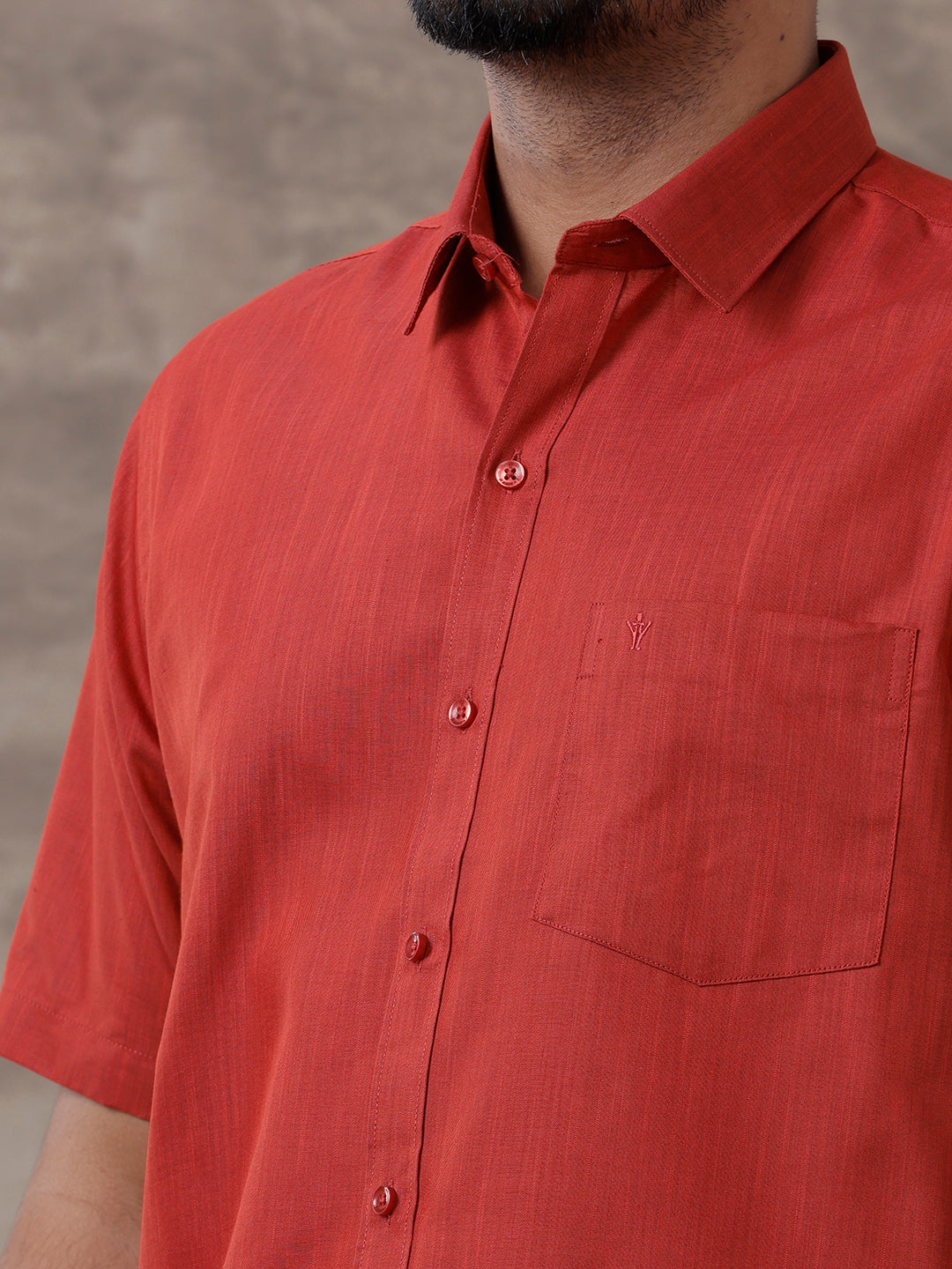 Mens Red Matching Border Dhoti & Half Sleeves Shirt Set Evolution IC5