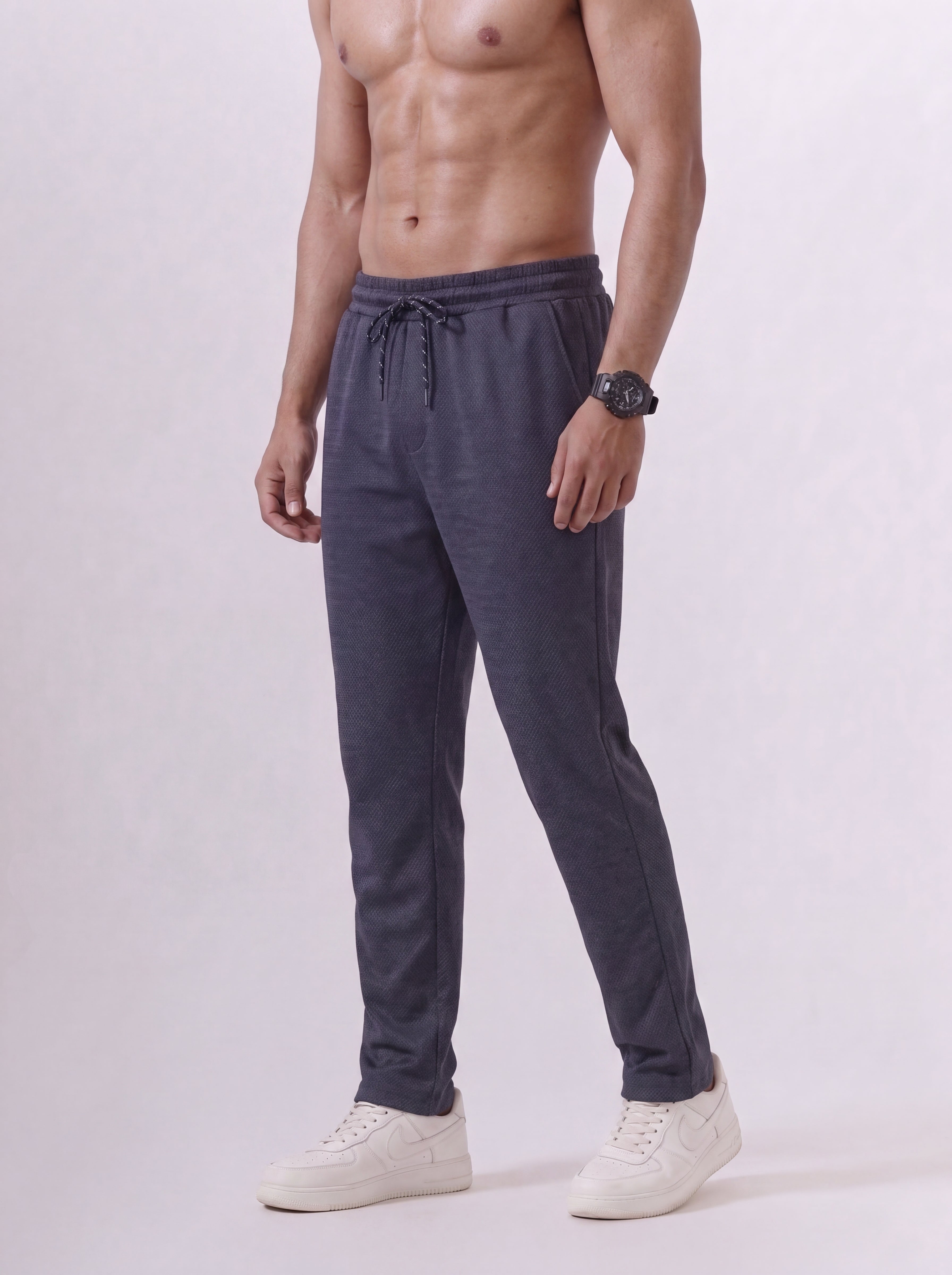 Cotton Rich Regular Fit Navy Popcorn Track Pant PTK1