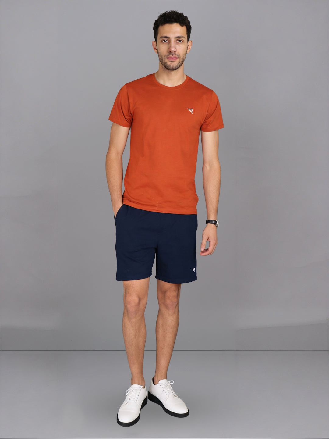 Men Orange T-Shirt and Navy Shorts Combo ES2