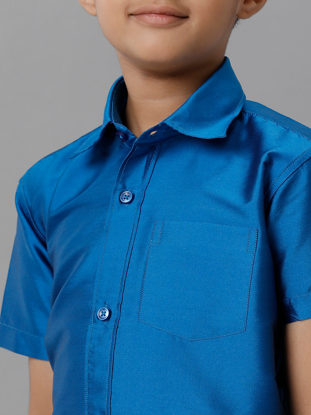 Boys Silk Cotton Royal Blue Half Sleeves Shirt with Soft Silk Panchakacham Combo K10-Zoom view