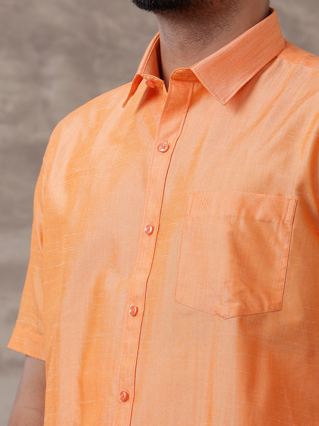 Mens Matching Jari Border Dhoti & Shirt Set Half Orange VB4