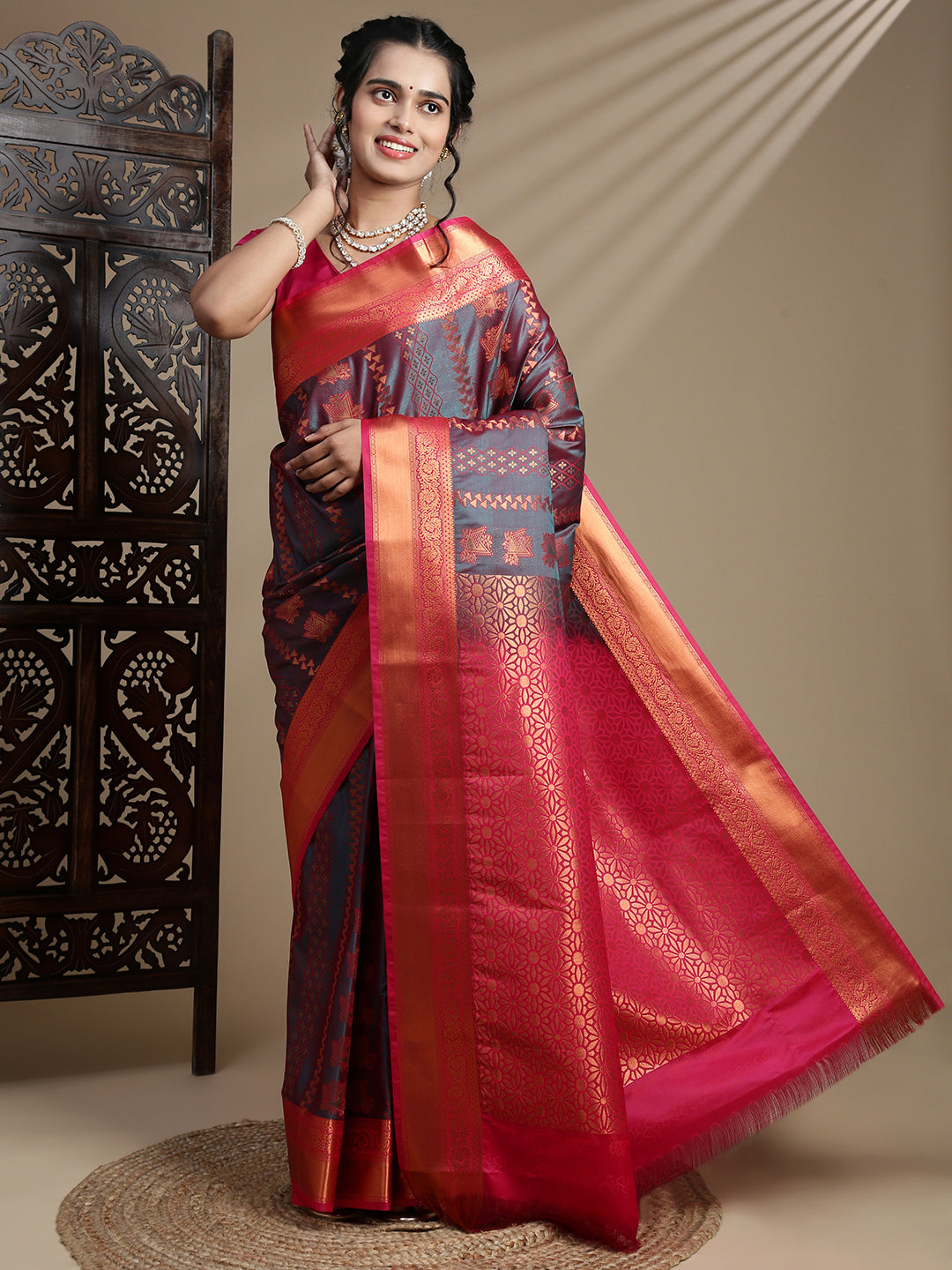Couple Combo Shirt & Dhoti Set with Saree Grey ASS116